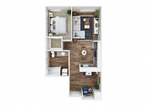 Floor plan for 1 bed, 1 bath, 714 sqft